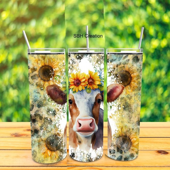 Sunflower Cow Tumbler - Picture 1 of 1